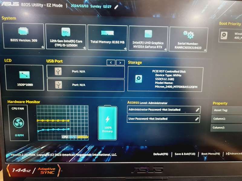 ASUS TUF 15 Intel® Core i5 12500H 8GB RAM and 512GB SSD RTX 3050 Laptop