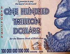 ZIMBABWE AA PREFIX 100 TRILLION DOLLARS UNCIRCULATED BANKNOTES