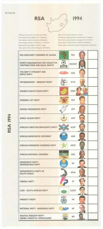 MANDELA WEEK(miniture sheets 2008 incld)1994 R.S.A. official National ballot paper, WITH IFP sticker