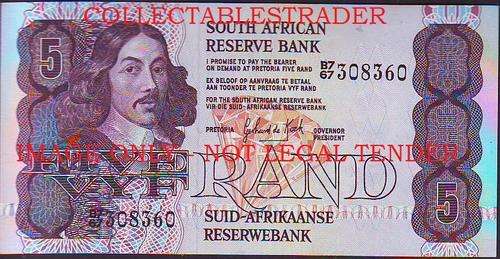 R5-00 GOVERNOR GERHARD DE KOCK PRE-FIX X/6 964621  BLACK STRIP VAN RIEBECK WATERMARK REPLACEMENT