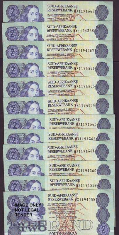 GPC DE KOCK R2-00 UNC 12 X  REPLACEMENT NOTES WX1194358/69  METAL STRIP AND VAN RIEBECK WATERMARK