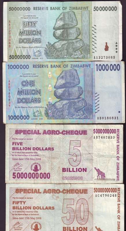 ZIMBABWE mixed used notes as per scan x 4