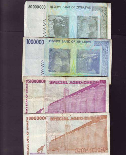 ZIMBABWE mixed used notes as per scan x 4