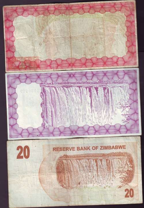 ZIMBABWE mixed used Bearer Cheques Banknotes as per scan x 3