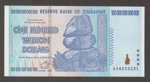 ZIMBABWE  ONE HUNDRED TRILLION DOLLARS PRESTINE UNCIRCULATED