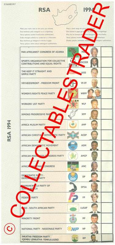 1994 RSA NATIONAL VOTING BALLOT PAPERS (10 pieces)