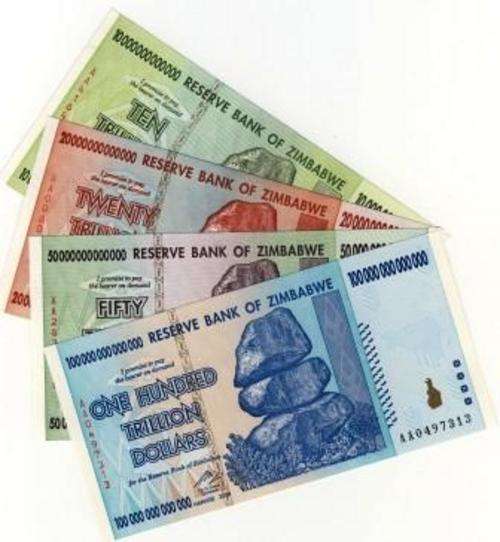 ZIMBABWE  2008 -100,50,20,10 TRILLIONS UNCIRCULATED AA PREFIX BANKNOTE SET