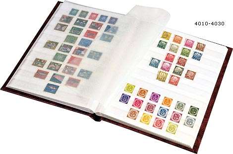 STOCKBOOK 30 WHITE PAGES 60 SIDES CLEAR STRIP AND DOUBLE CLEAR INTERLEAVINGS DOUBLE LINNEN HINGED BI