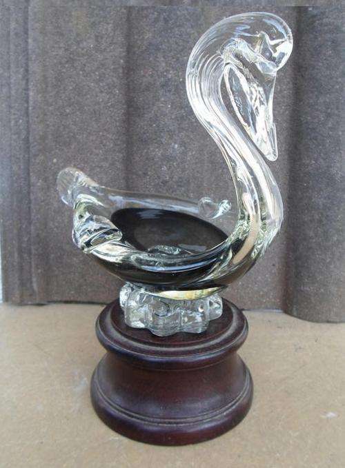 REDUSED STUNNING HEAVY HAND BLOWN MURANO SWAN ASHTRAY/BOWL. SMOKEY GREY TWO TONE COLOUR MST UNUSUAL