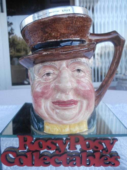 VINTAGE LANCASTER AND SANDLAND TOBY JUG '' TONY WELLER'' 14CM HIGH EPNS SILVER BAND AROUND HEAD