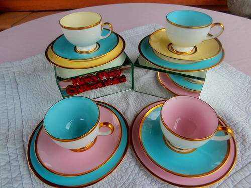 4 X STUNNING RARE 1920's WEDGWOOD HARLEQUIN TRIOS IN MINT CONDITION . R180 EACH ALL FOUR R620