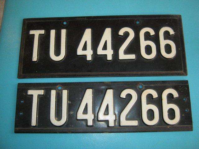 Matching set of Number plates (Front & Back) good condition *** Metal Backing plastic numbers***