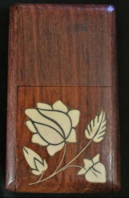 Antique Wooden Lady's cigarette box  bone inlay