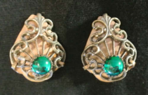 Antique green stone  clip on earrings
