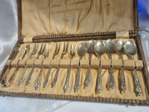 Apostle forks and spoos with sugar tongs