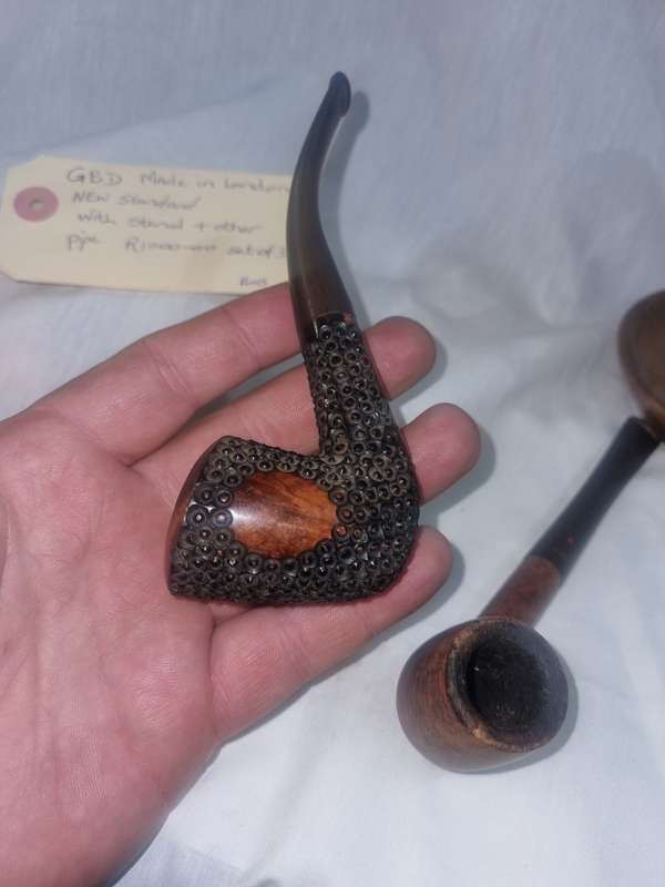 Italian pernice pipe and GBD pipe and stand