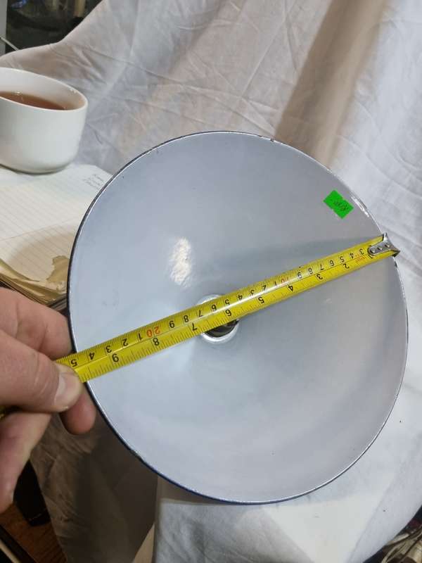 Blue and white enamel light fitting 25cm diameter