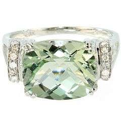SOLID 9KT WHITE GOLD 5CT REAL GREEN AMETHYST AND DIAMOND RING