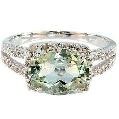 SOLID 9KT WHITE GOLD 2.82CT GREEN AMETHYST & DIAMOND RING
