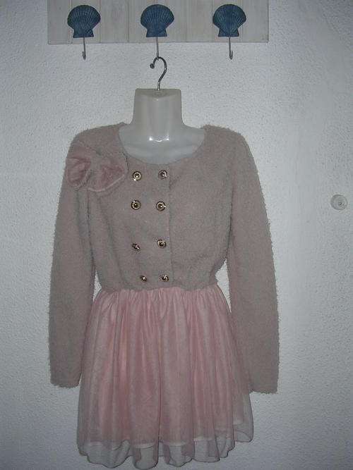 Vintage Pink Fluffy Woolen Dress With Elastic Waist  Size : 32/34