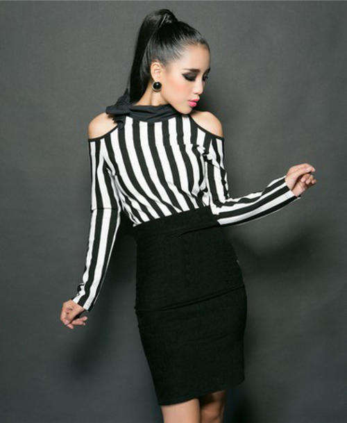 Stunning Open Shoulder Stripe Dress (Size S)
