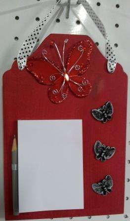 Handmade Wooden Notebook board with pencil - red butterfly