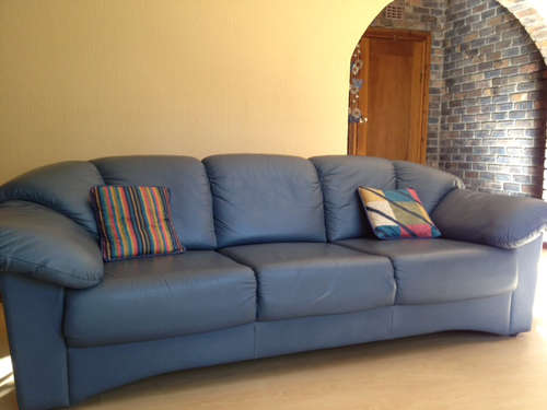 Blue genuine leather lounge suite