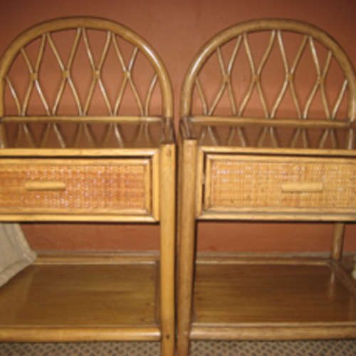 Cane and rattan bedside tables with drawer x 2