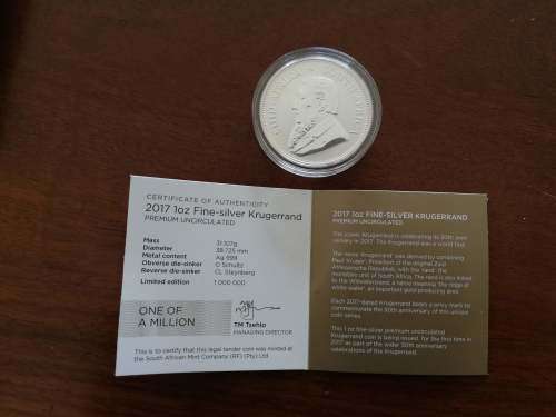 2017 South Africa 50th Anniversary Mint Mark Krugerrand Silver 1oz Coin