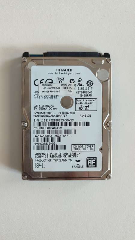 Hitachi 640GB 5.4K RPM SATA 2.5` Hard Drive (H2T640854S)