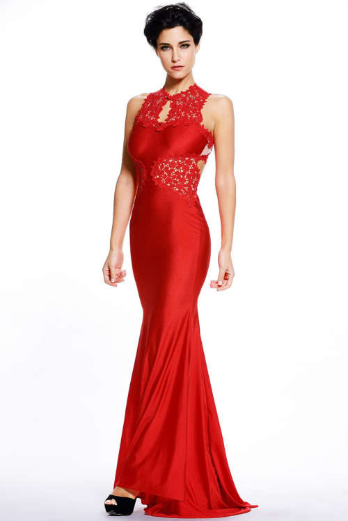 GLAMOROUS FINE FLORAL DETAIL EVENING DRESS