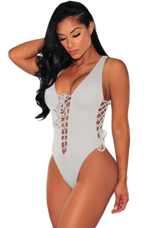 LOVELY LACE UP DETAIL HIGH CUT SWIMSUIT