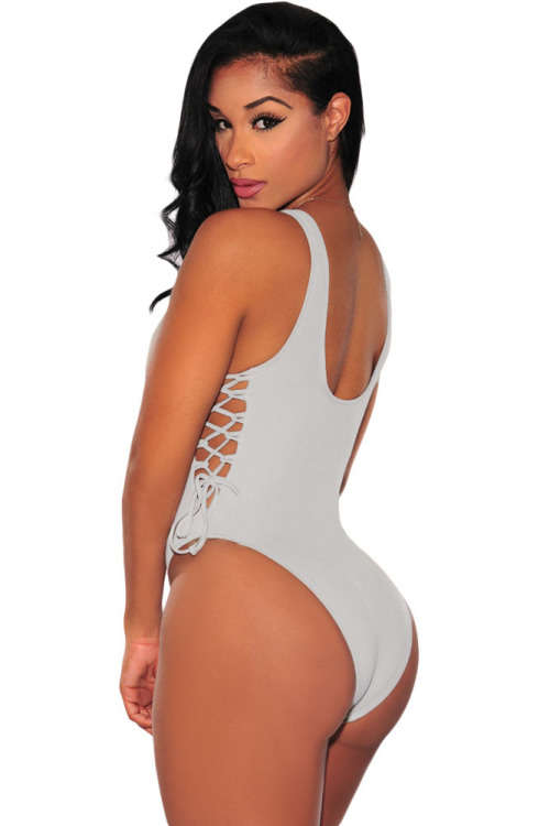 LOVELY LACE UP DETAIL HIGH CUT SWIMSUIT