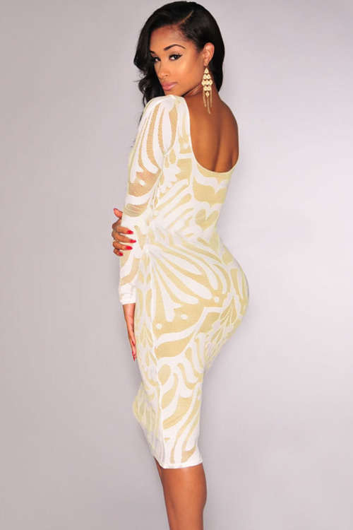 **PLUS SIZE** STYLISH NUDE ILLUSION PATTERNED NET OVERLAY DRESS