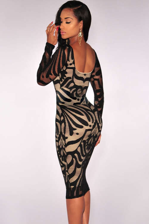 **PLUS SIZE** STYLISH NUDE ILLUSION PATTERNED NET OVERLAY DRESS