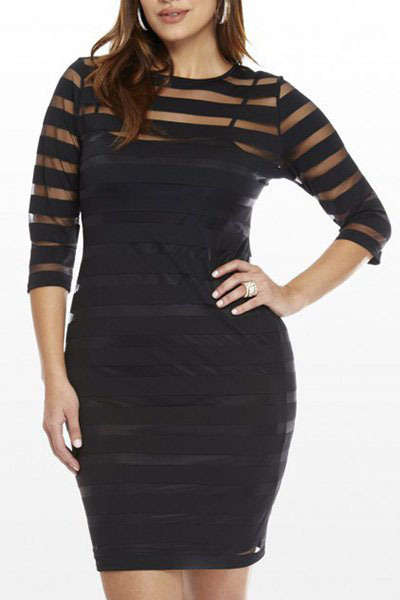 **PLUS SIZE** SEXY SHEER MESH STRIPE DETAIL DRESS