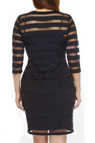 **PLUS SIZE** SEXY SHEER MESH STRIPE DETAIL DRESS