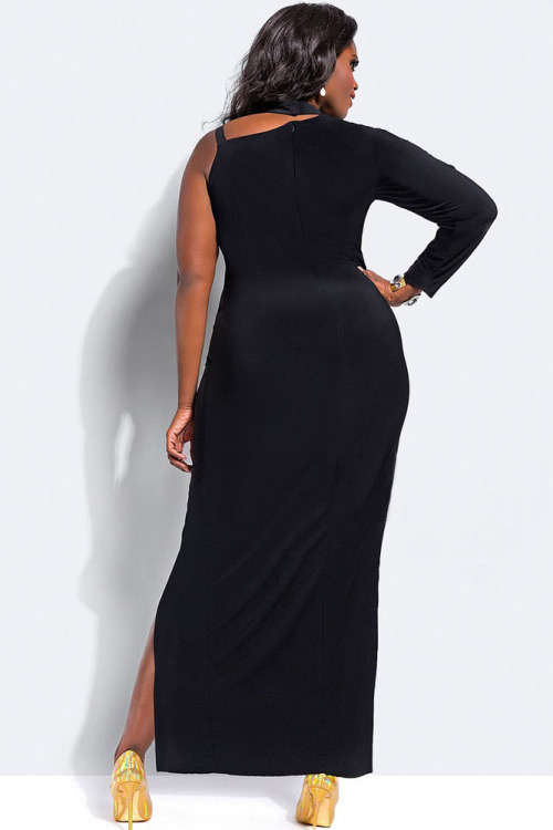 **PLUS SIZE** SEXY SINGLE SLEEVE HIGH SLIT MAXI DRESS