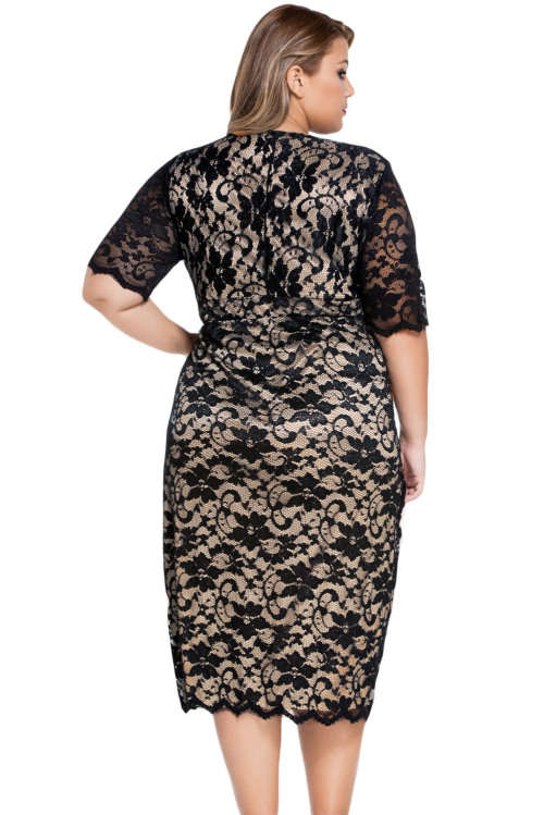 **PLUS SIZE** BEAUTIFUL FLORAL LACE V NECK MIDI DRESS