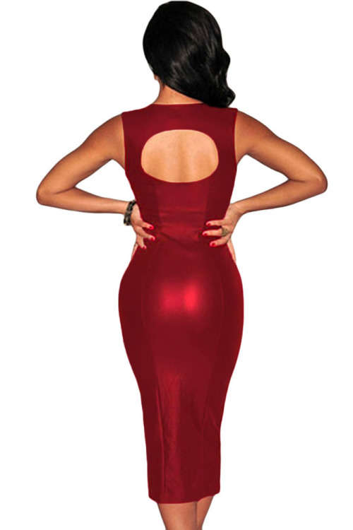 PRETTY PADDED LEATHER LOOK MIDI DRESS