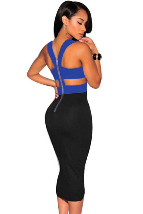 ELEGANT CONTRAST COLOUR WITH CUT AWAY DETAIL MIDI DRESS