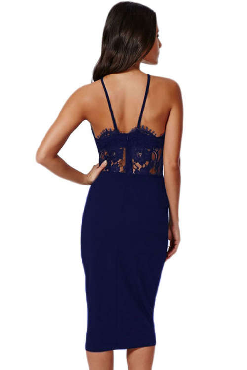 SEXY SHEER LACE INSERT DETAIL MIDI DRESS
