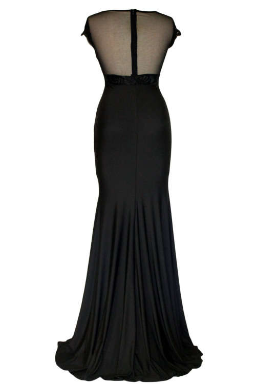 BEAUTIFUL BLACK EMBROIDERY LACE DETAIL EVENING DRESS