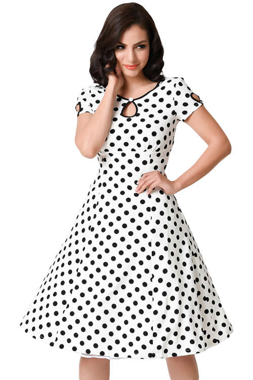 PRETTY POLKA DOT DETAIL SWING DRESS
