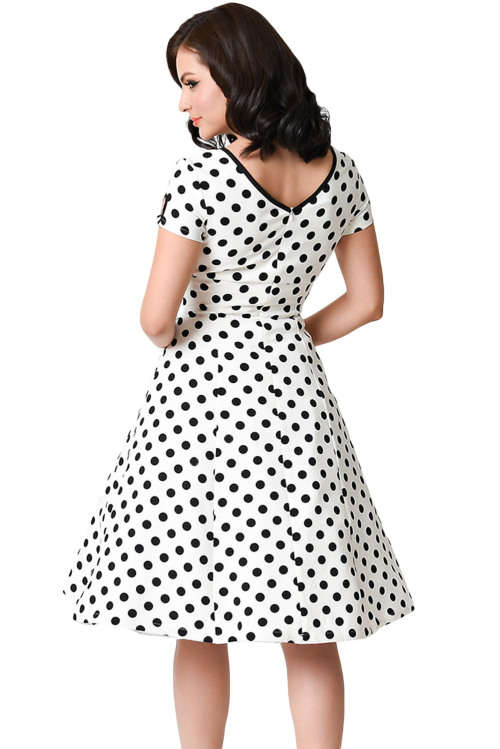PRETTY POLKA DOT DETAIL SWING DRESS