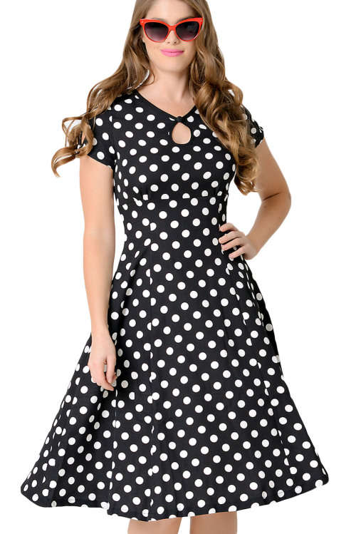 PRETTY POLKA DOT DETAIL SWING DRESS