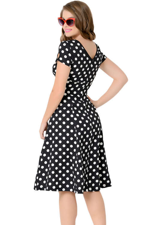 PRETTY POLKA DOT DETAIL SWING DRESS