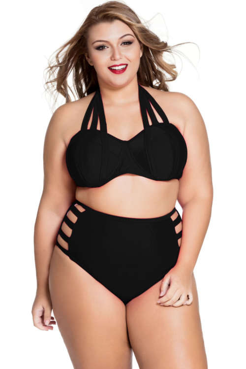 *LOCAL STOCK* PLUS SIZE WOMENS BLACK STRAPPY PADDED UNDERWIRE BIKINI SWIMSUIT BEACHWEAR COSTUME SET