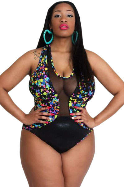 **PLUS SIZE** SEXY SHEER MESH INSERT DETAIL SWIMSUIT