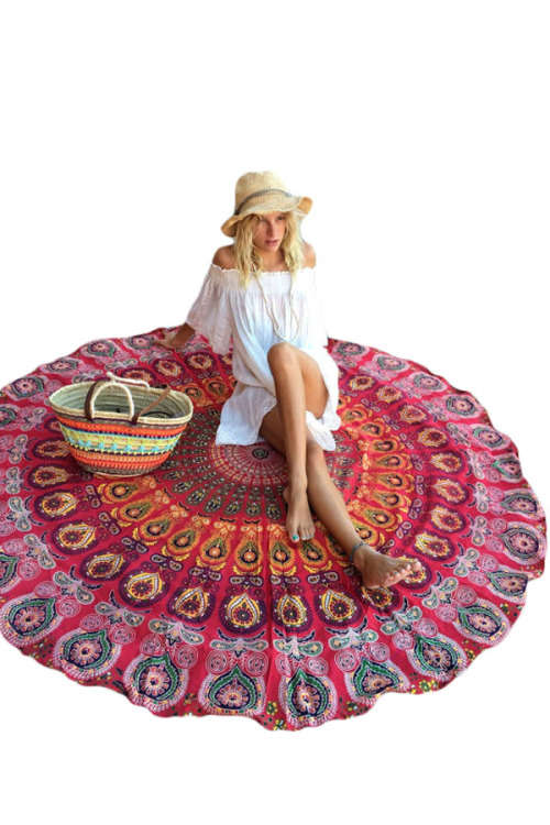 PRETTY PEACOCK PRINT COTTON BEACH BLANKET